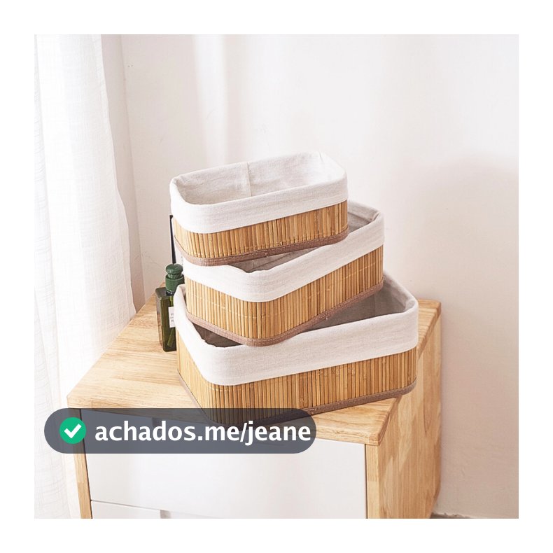 Kit Com 3 Cestos Organizadores De Bambu Multiuso Com Forro