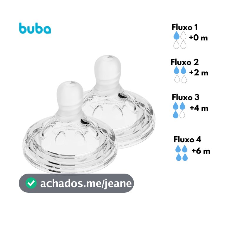 Kit Bico para Mamadeira Easy Flow Buba Válvula de Respiro Macio 100% Silicone 2 Unidades