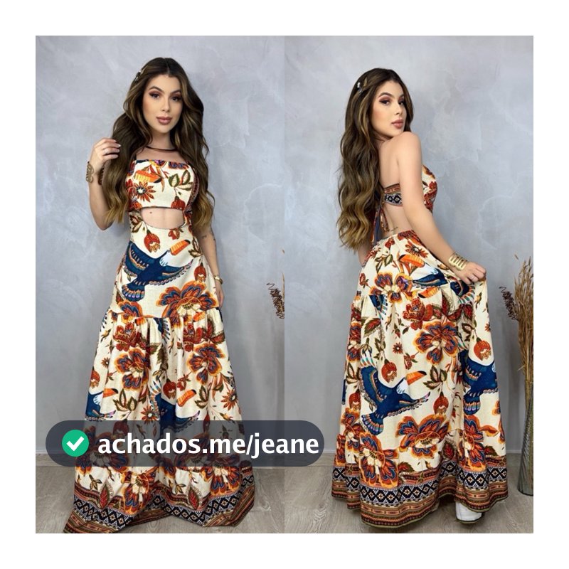 Vestido Feminino Longo Soltinho Estampado Moda Floral Costa Trançada