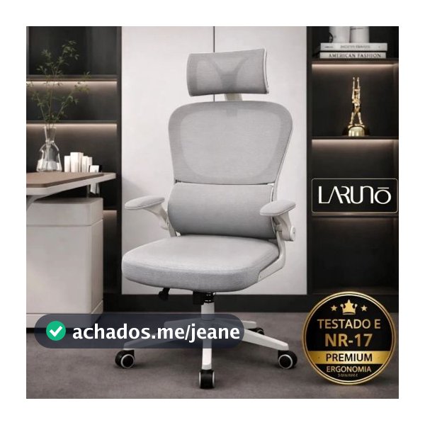 Cadeira de Escritório Ergonômica cinza Giratória com Apoio Lombar e Braços Ajustáveis - LARUNO