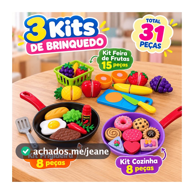 Kit Frutas Frutinhas Legumes de Brinquedo Comidinhas Cozinha Com e Sem Velcro Interativo para Autista