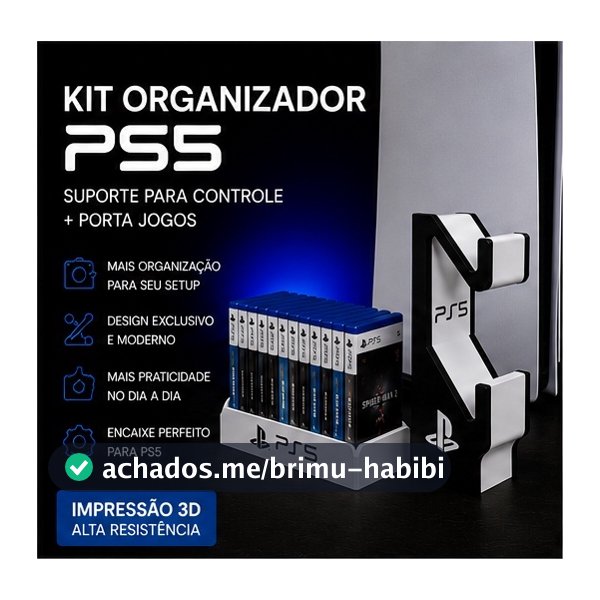 Kit Organizador PS5 Porta Jogos + Suporte Controle DualSense | Base Setup Gamer PlayStation 5