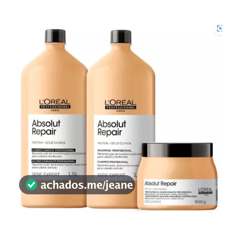 Trio Kit Loreal Absolut Repair Gold Quinoa Shampoo, Condicionador e Máscara