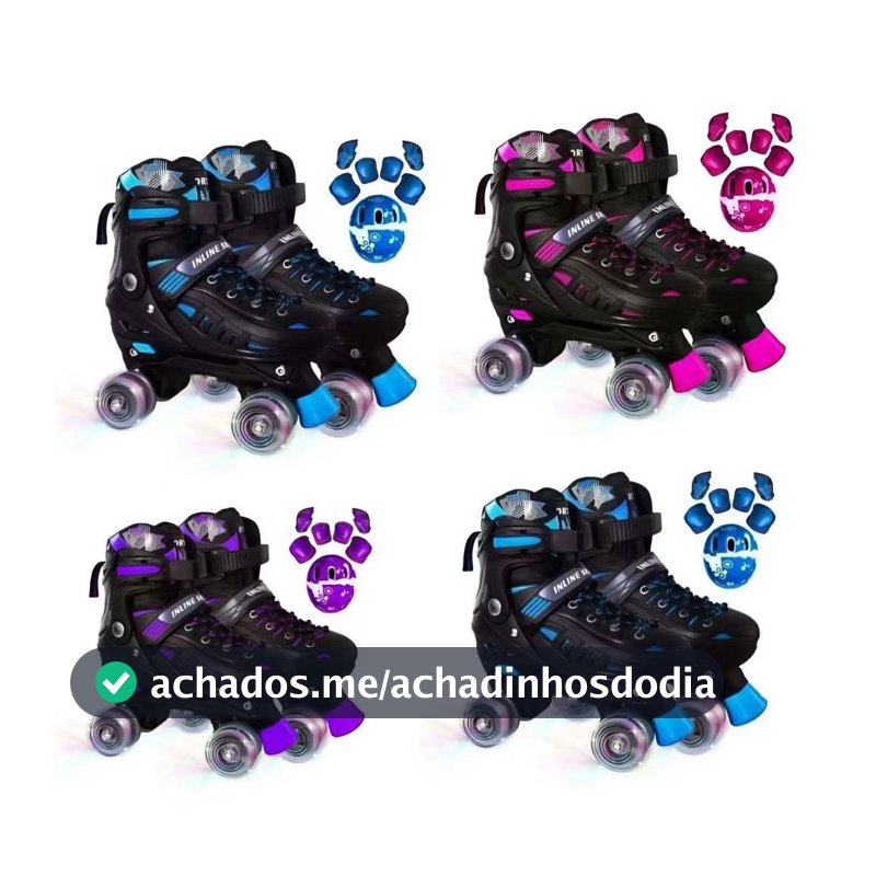 Patins Infantil 4 Rodas Com Luz De Led Com Kit Proteção ou Sem Proteção Envia Todo Brasil Rapido