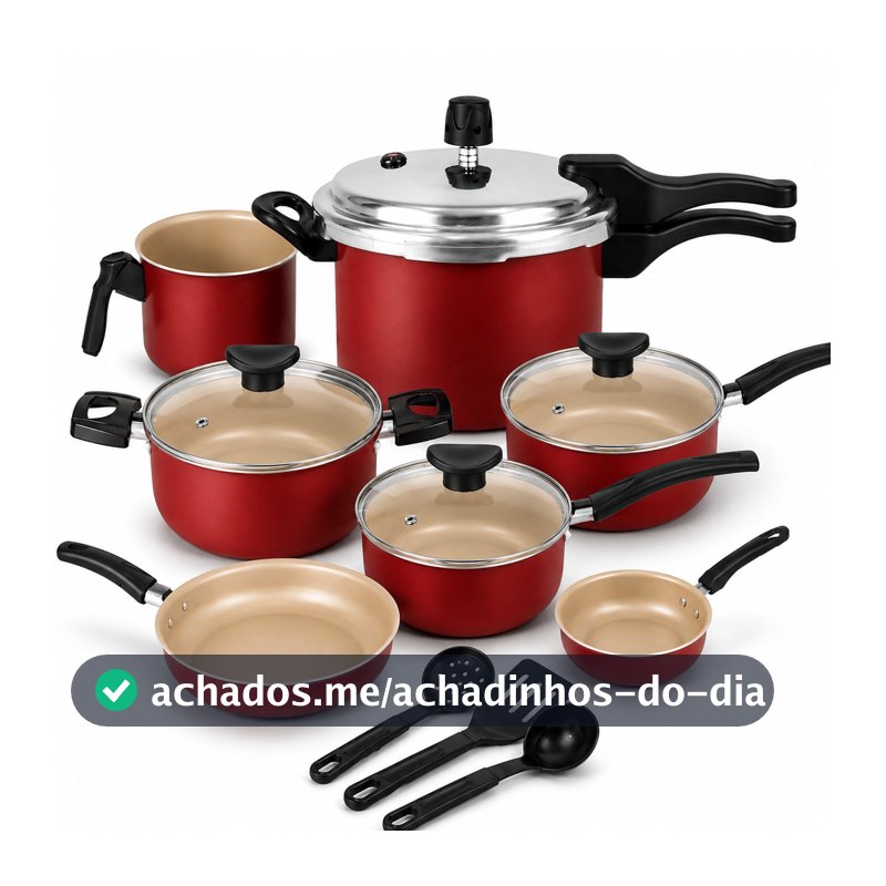 Jogo de Panela Antiaderente Lisboa 10 Pçs com Panela de Pressão 2,5L