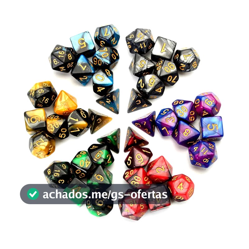 PROMOÇÃO Kit 7 Dados de RPG Perolados Com Bolsinha de Veludo D20 Dungeons and Dragons D&D