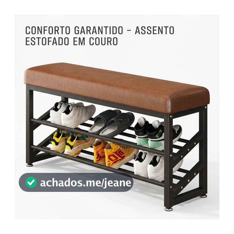 Banco Sapateira Estofado 60/80/100cm Organizador de Sapatos 2 Prateleiras Hall de Entrada