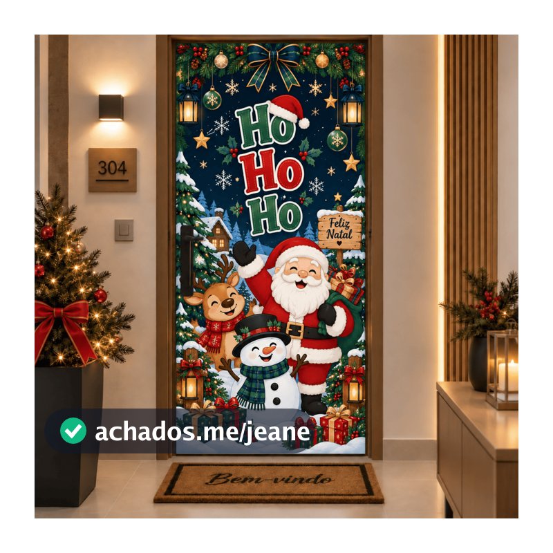 Capa para Porta Decoração de Natal de Tecido Estampada Com Elástico