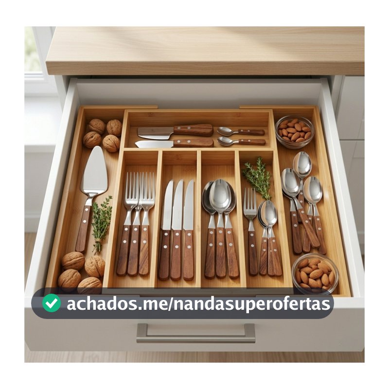 Organizador De Talheres Gaveta Bambu Extensível 7 Divisórias
