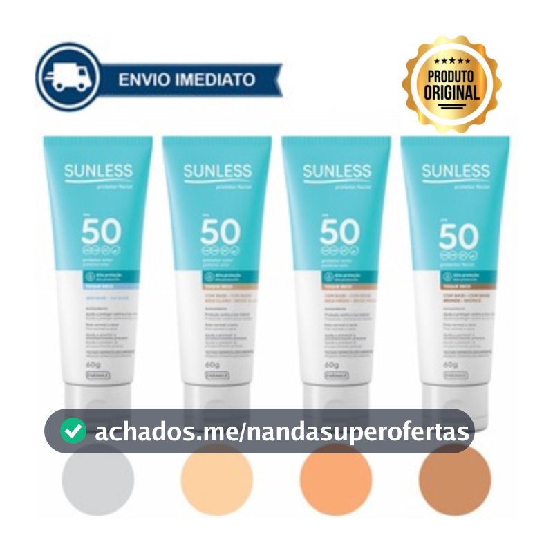 Protetor Solar Facial c/ Cor Toque Seco FPS 50 Alta Proteção Efeito Natural Sunless Envio Imediato