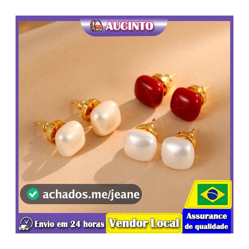 Aucinto S925 Agulha de Prata Requintada Brincos de Pérola Quadrada Brincos Elegantes Brincos Femininos