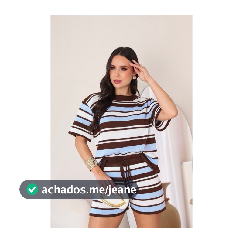 Conjunto Tricot Feminino T-Shirt e Short Listrado Moda Blogueira Gringa Primavera Verão