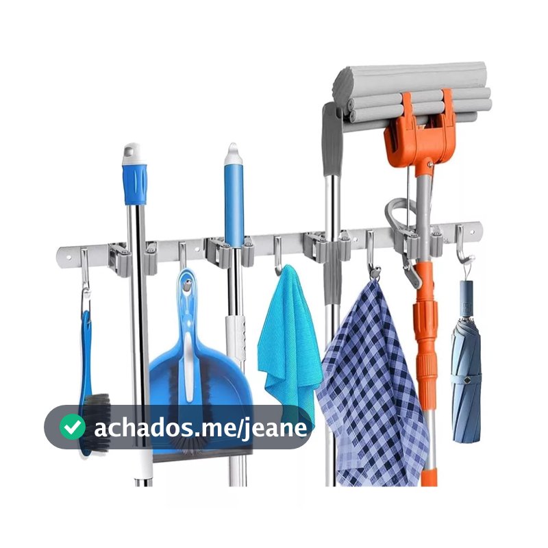 Suporte Inox De Parede 7 ou 9 Ganchos Porta Vassoura Mop Rodo Utensílios de Limpeza /suporte para vassoura