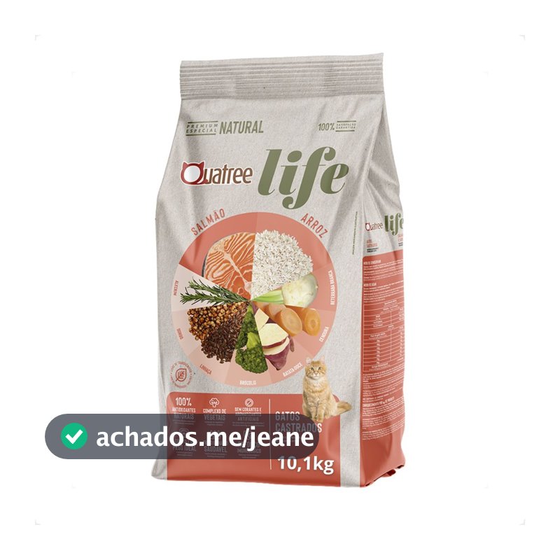 Ração Quatree Life Gatos Castrados Salmão e Arroz - 10,1Kg