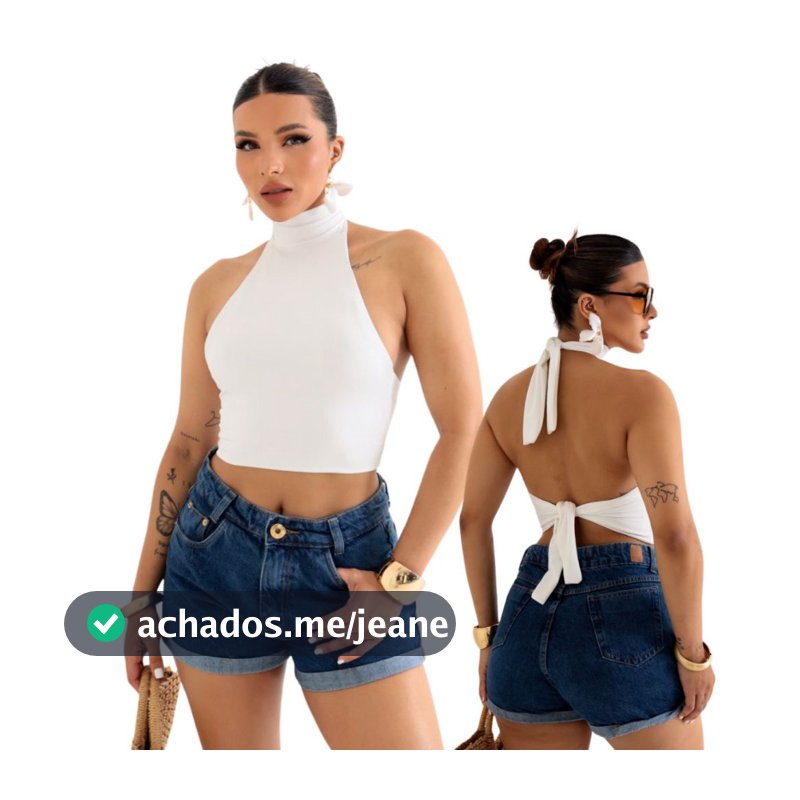 Blusa Cropped Frente Única Gola Alta Costa Nua Com Amarração Duplo Poliamida  Moda Básica Estilosa