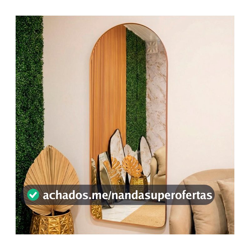 Espelho Oval Base Reta Corpo inteiro Moldura de Couro Madri Quarto Sala Salão Loja