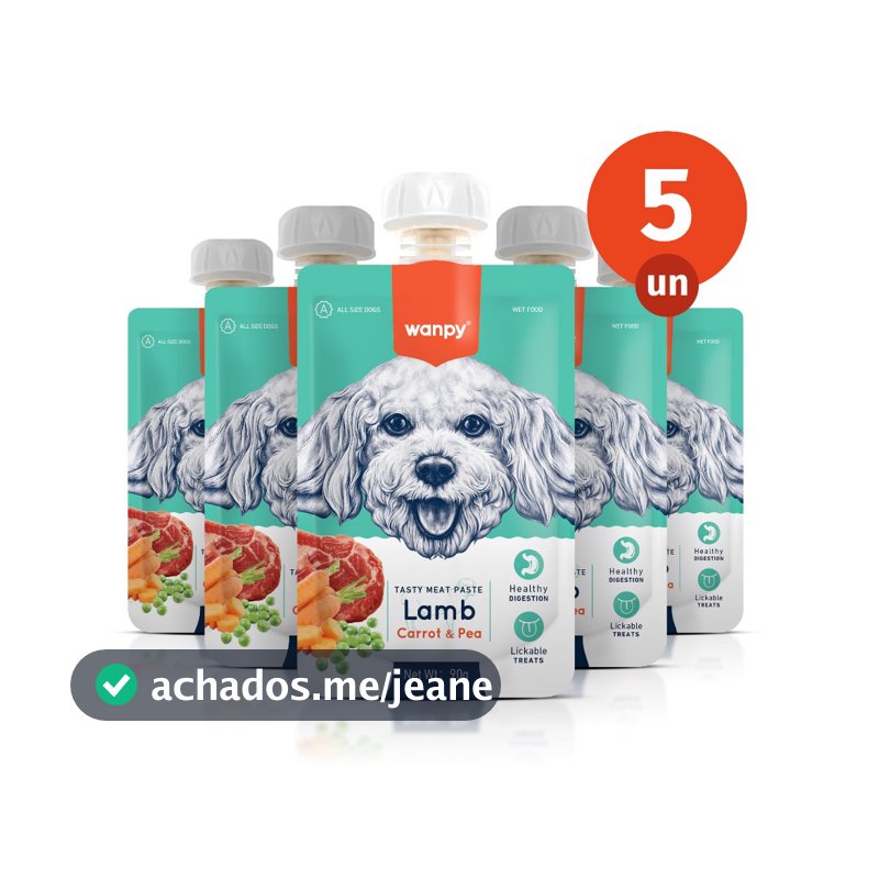 Kit 5 Truly Wanpy Petisco Creamy Sachê para Cães Sabor Cordeiro, Cenoura e Ervilha 90g