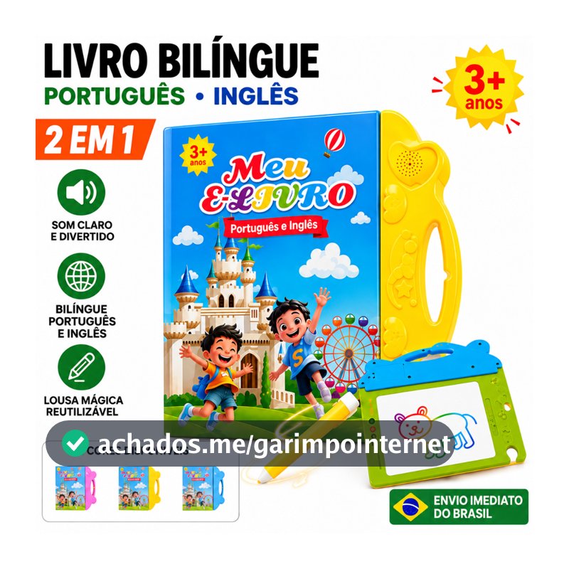 2 em 1 Livro Interativo com Som Infantil Bilíngue Português Inglês Lousa Mágica Reutilizável Brinquedo Educativo