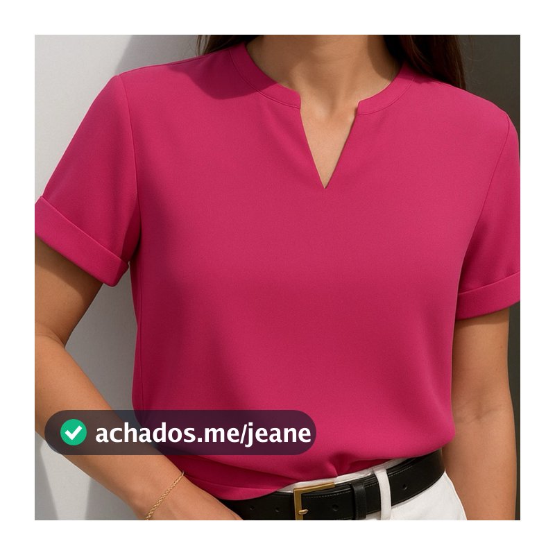 Blusa Feminina Detalhe em V Manga Dobrada Promoção Moda Social Trabalho