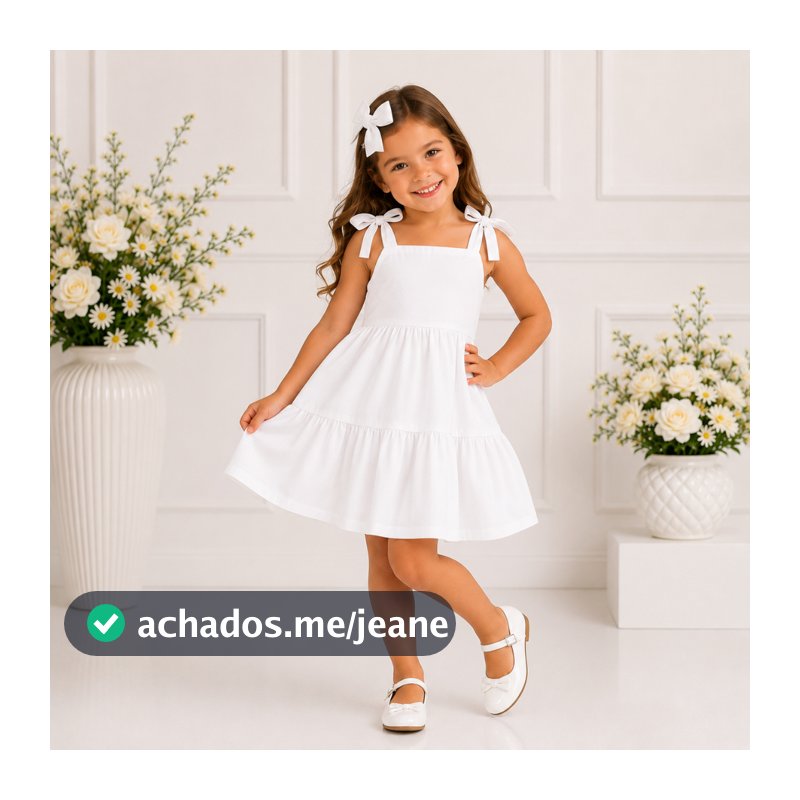Vestido Infantil Menina Alice de Alcinha Branco Delicado Verão Passeio Aniversário