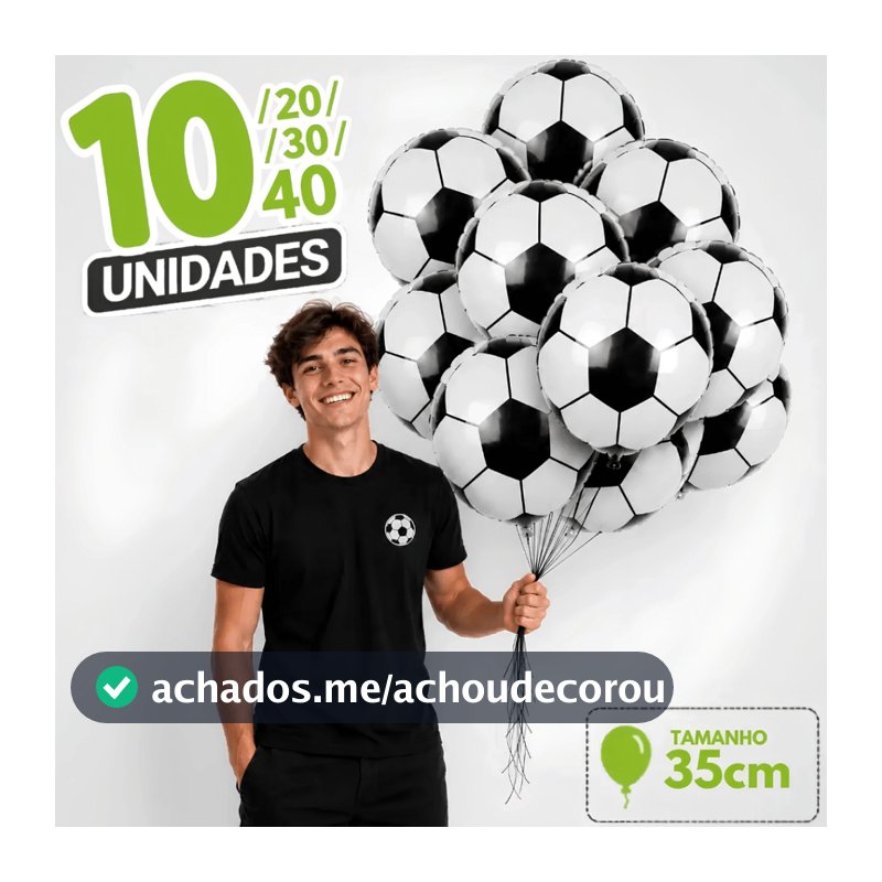 Kit Balão Metalizado Bola de Futebol 35cm 10/20/30/40 Peças Festa Aniversário Menino Decoração