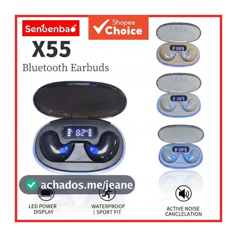 Senbenbao X55 Fones De Ouvido TWS Sono Sem Fio Bluetooth Display Led Alta Fidelidade Estéreo Cancelamento Ruído À Prova