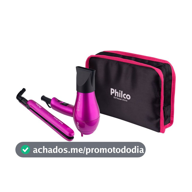 Kit Philco Prancha + Secador Travel Shine Rosa