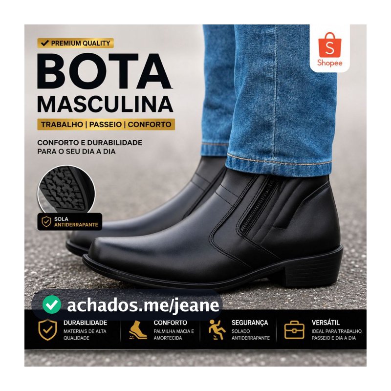 Bota Masculina Social Confortável Zíper Cano Baixo Moderna Preto\Marrom
