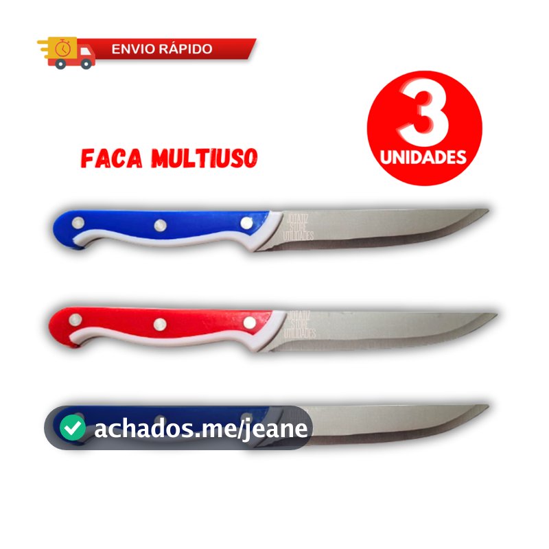 Kit De 03/ 02 Faca De Cozinha Inox Profissional 5" Do Chef Cabo Colorido 23cm Para Casa Cozinha Restaurantes