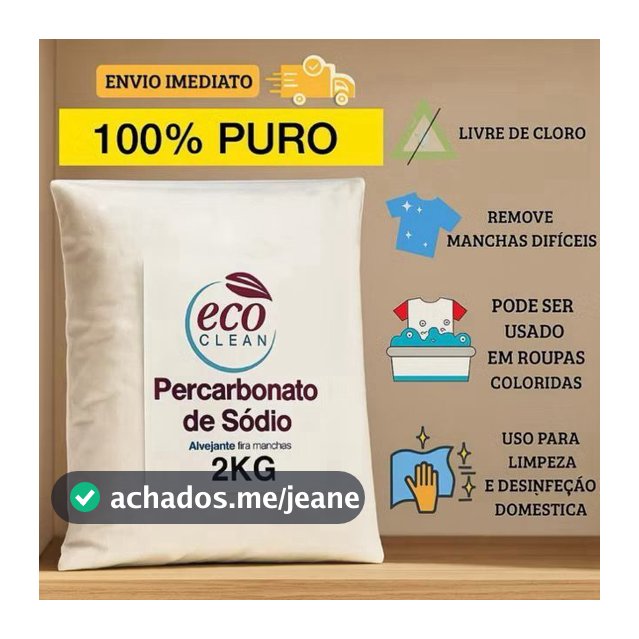 Percarbonato de Sódio 100% Puro Limpeza Em Geral Tira Manchas Roupas Brancas 500g/1kg /2kg