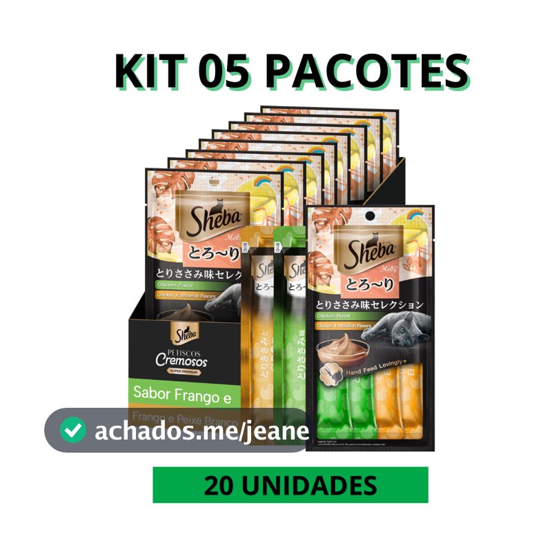 CHURU SNACK SHEBA CREMOSO Frango e peixe branco para Gatos (kit 05 pacotes) 4 un cada pacote total 20 un