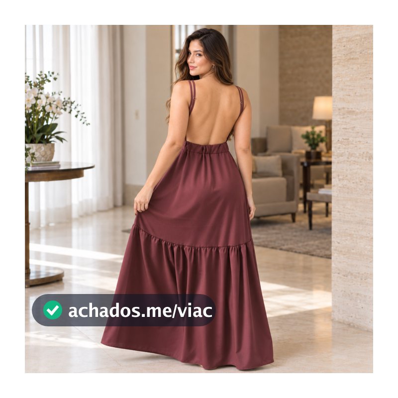 Vestido Decote Costas Nuas com Bojo Longo Feminino com Alças Regulaveis