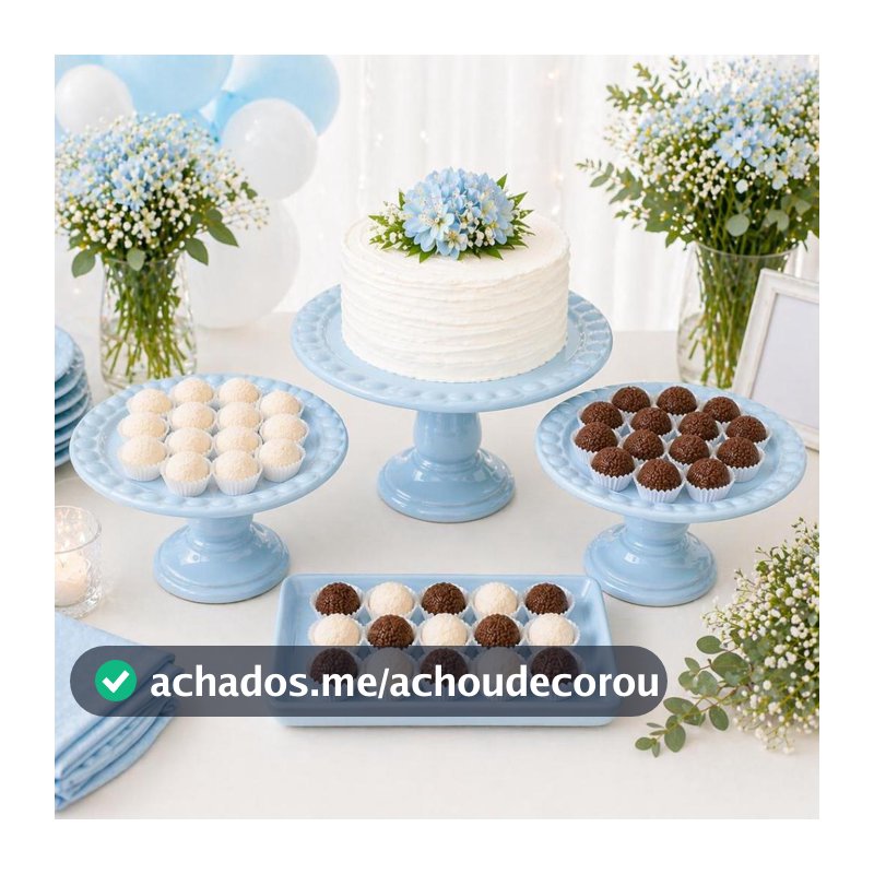 Kit Festa Cerâmica 4 Peças com Boleira e 3 Doceiras Mesa Posta Decoração Aniversário