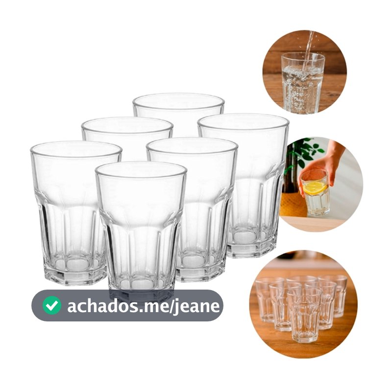 Jogo de Copos 6 Unidades 360ml Vidro Bristol Transparente - Bela Flor