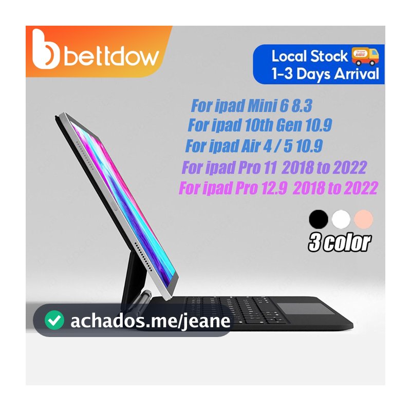 Bettdow Teclado mágico para Ipad Air 4/5 AIR6 2024 Pro 11 12.9 AIR6 13 inch 10th Gen Case Teclado Bluetooth sem fio