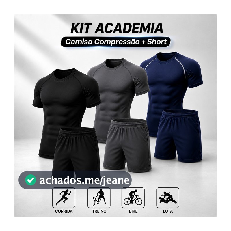 Kit Camisa de Compressão + Short Dri-fit Masculino Camiseta Academia Treino BASICO Corrida