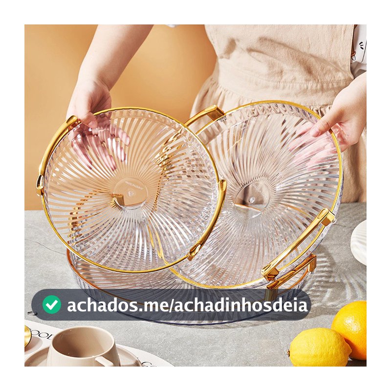 Bandeja Organizadora Decorativa Multiuso Para Servir Nórdica Com Alça e Detalhe em Dourado Decoração de Mesa