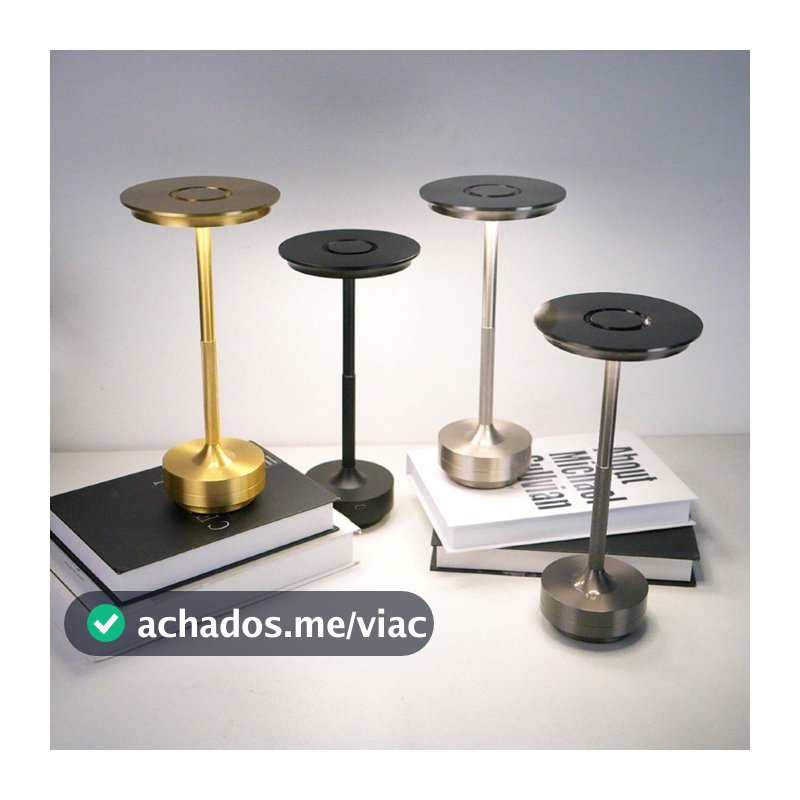 Luminária de Mesa Abajur LED Sem Fio Touch Recarregável USB com Dimmer 3 Tons de Luz Design Elegante Moderno Sofisticado