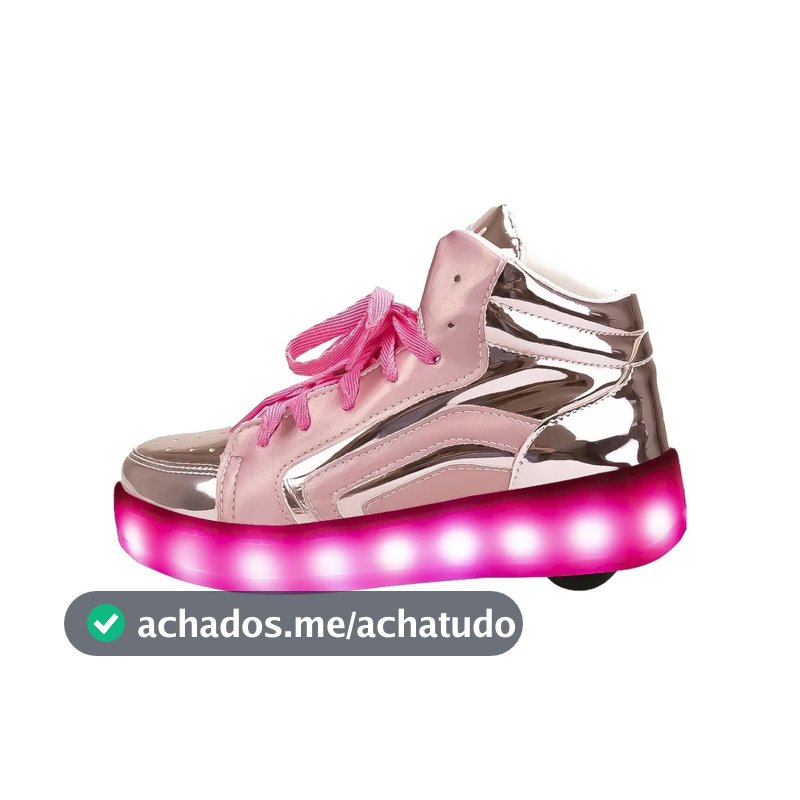 Tênis de Rodinha com Luz Led Luzinha Bibe Infantil Feminino Menina 1 Rodinha