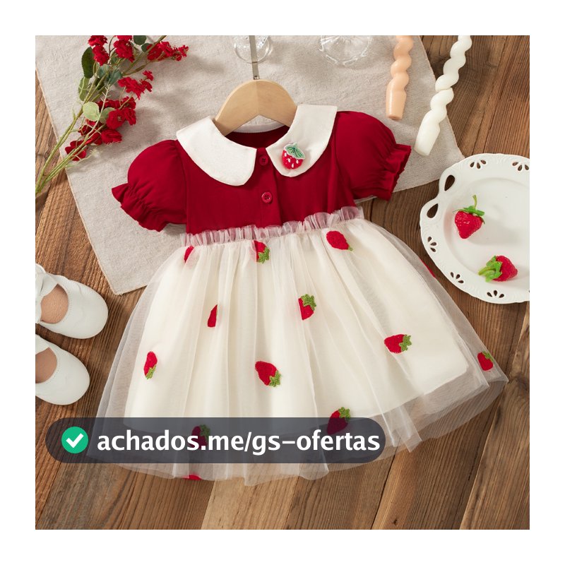 Vestido De Princesa Para Bebês Meninas Verão Novo Doce Morango Chiffon Roupas Infantis Aniversários (9 Meses A 3 Anos)