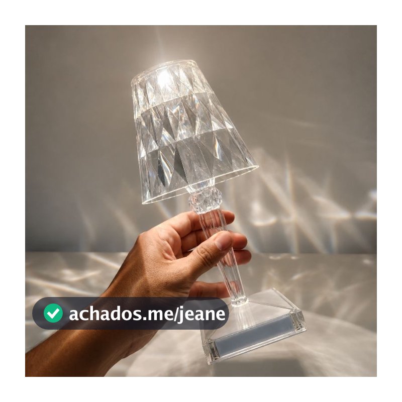 Luminária de Mesa LED Cristal Sem Fio Recarregável – Touch | 3 Tons de Luz ou 16 Cores  com Controle