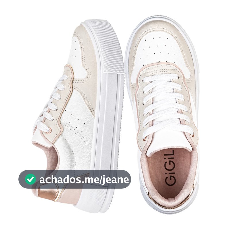 Tenis Casual Branco Feminino Retrocore Com Recortes Retrô Neutro Confortável Original Moda Gigil