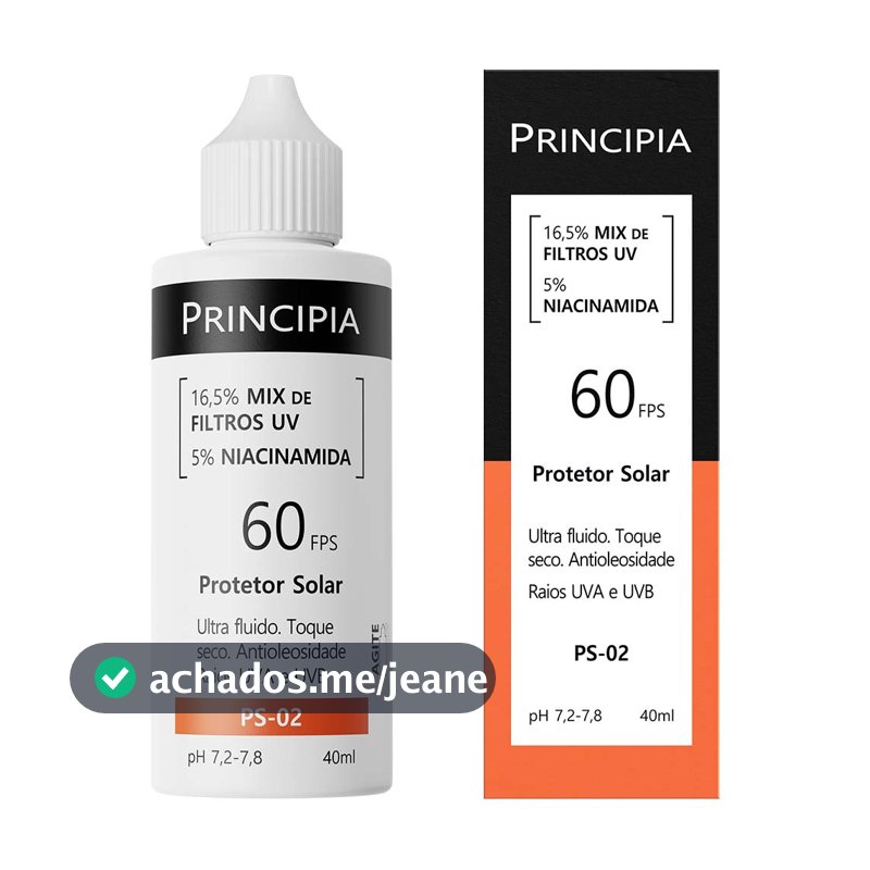 Protetor Solar 16,5% Mix de Filtros UV + 5% Niacinamida FPS 60 Principia Skincare PS-02 com 40ml