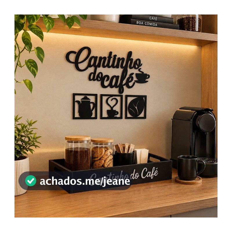 Kit Apliques Cantinho do Café c/ Corações e Bandeja Quadrada em MDF
