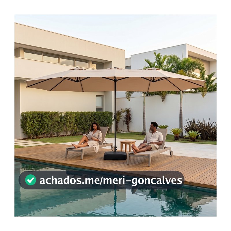 Ombrelone Lateral Duplo 2,7x4,6m com Base Desmontável 2 Sacos Areia 30L Impermeável UV Jardim Piscina