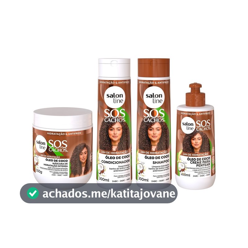 Kit SOS Cachos Coco Shampoo + Condicionador + Creme de Pentear + Máscara Salon Line