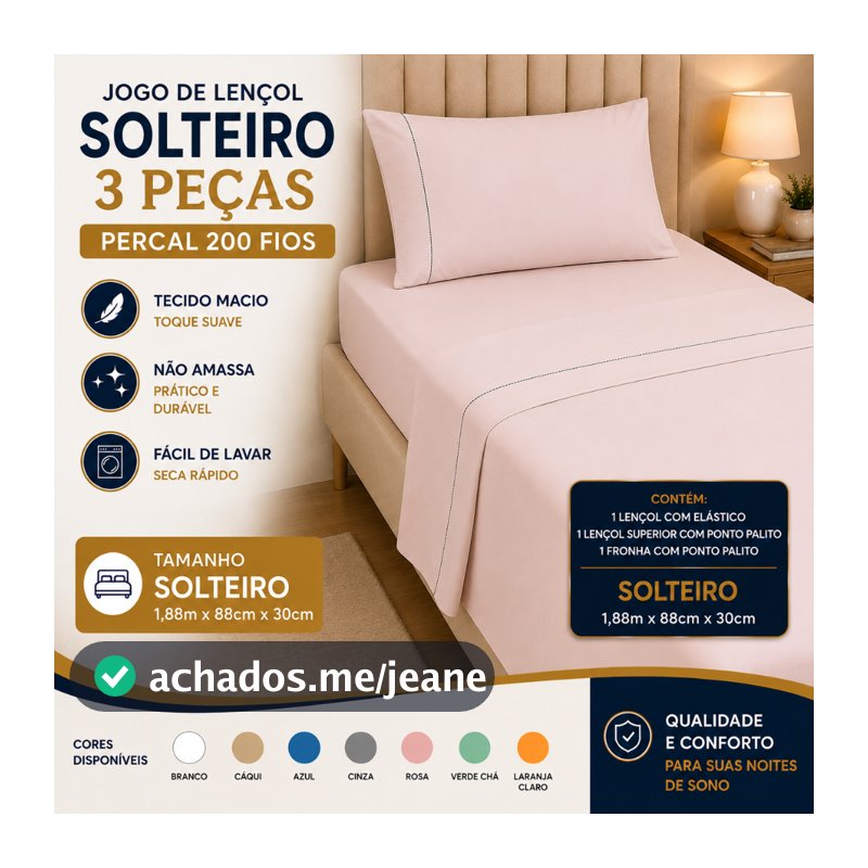 Jogo De Lençol 03 Peças Solteiro 100% Algodão 200 Fios