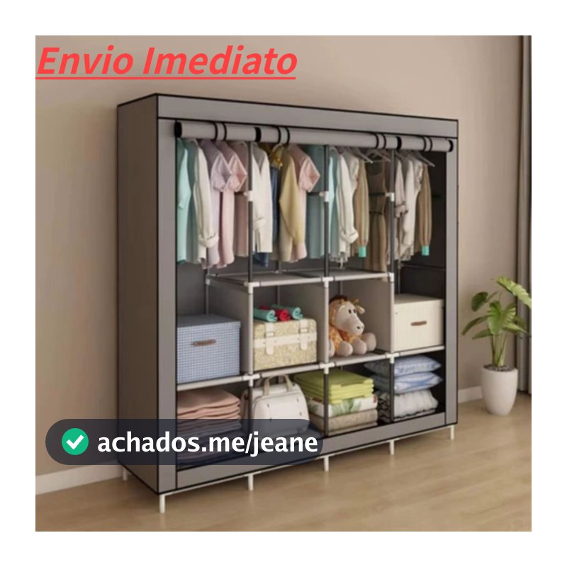 Guarda Roupa Grande Arara Dobrável Com Capa Tecido 4 Divisoria Roupeiro Organizadora Roupas Armários