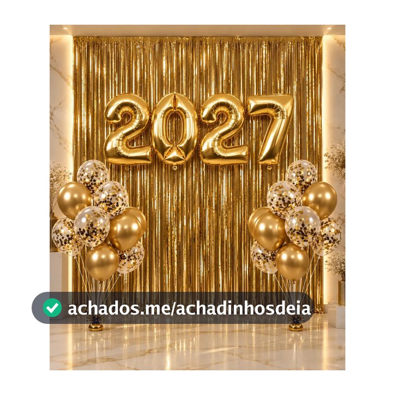 Kit Balões 2027 + Bexiga Cromado + 2 cortinas Dourado Metalizado Decoração Festa Ano Novo Réveillon Natal Personalizado