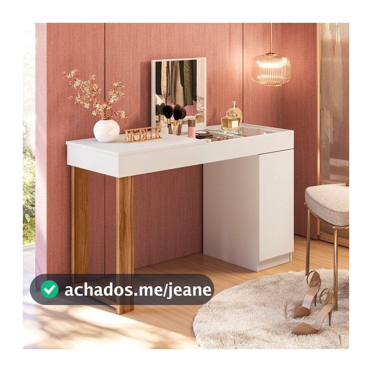 Escrivaninha Mesa Escritório Penteadeira com Espelho Love 1 Porta 121,2cm Branco e Cinamomo Mel Branco/Cinamomo Mel